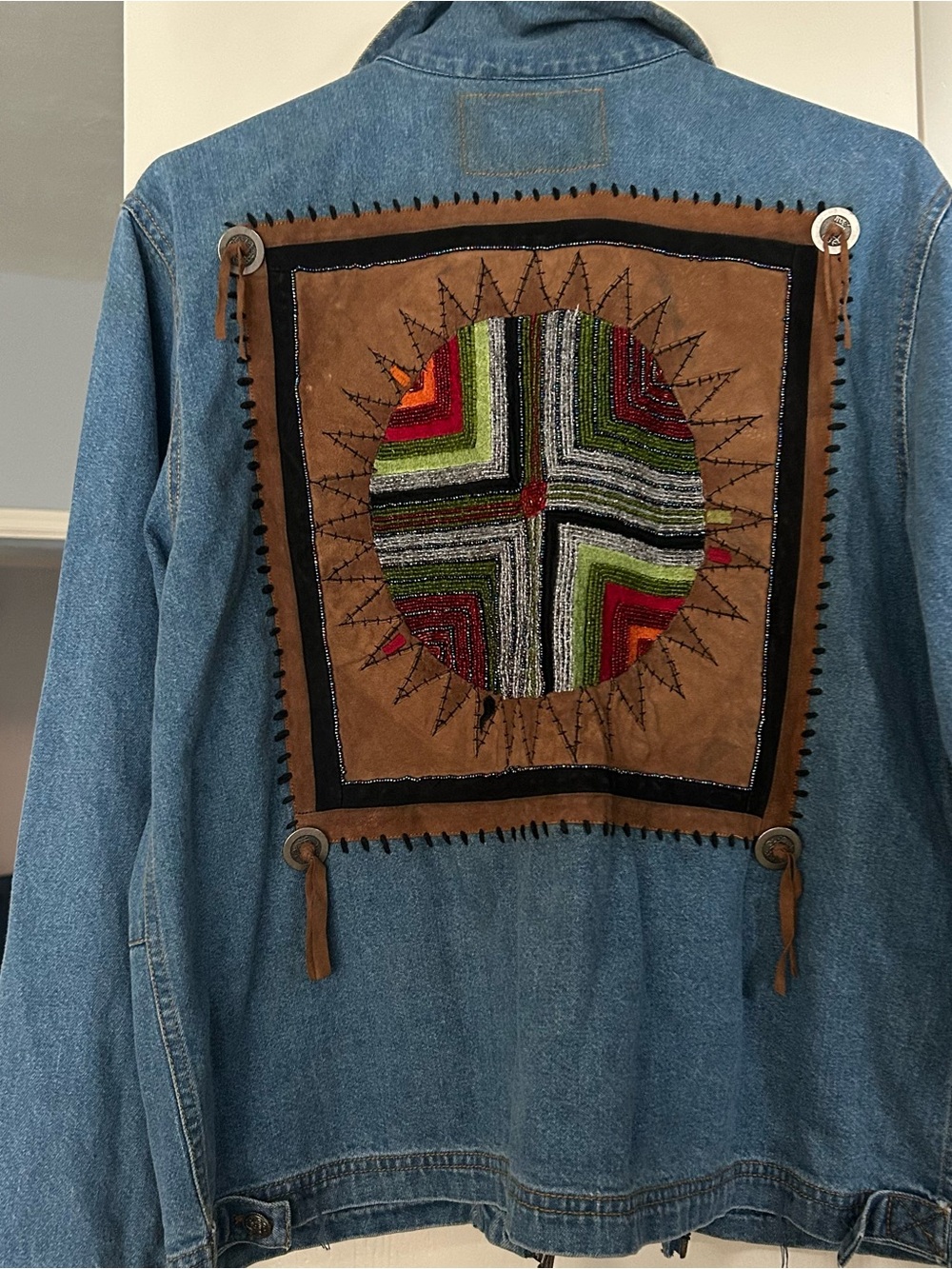 Chicos Jacket with Brown Suede & Multicolor Aztec Patch